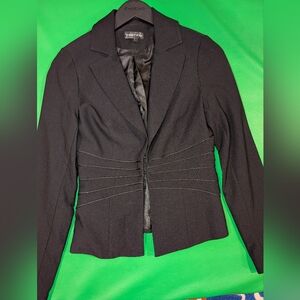 Black, 3 hidden snap cinched waist blazer
